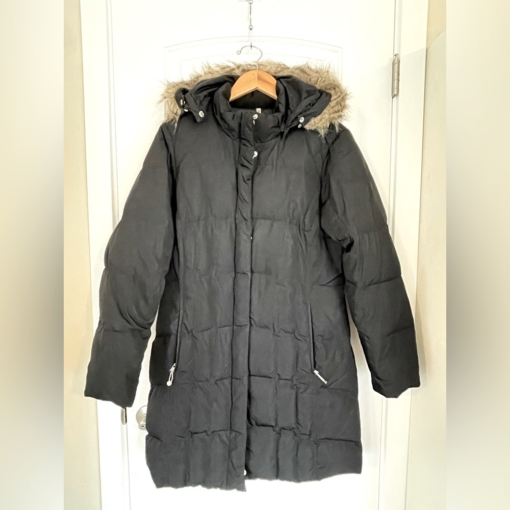 Eddie Bauer Waterproof Down Jacket Parka Faux Fur Hood 650 Fill Power